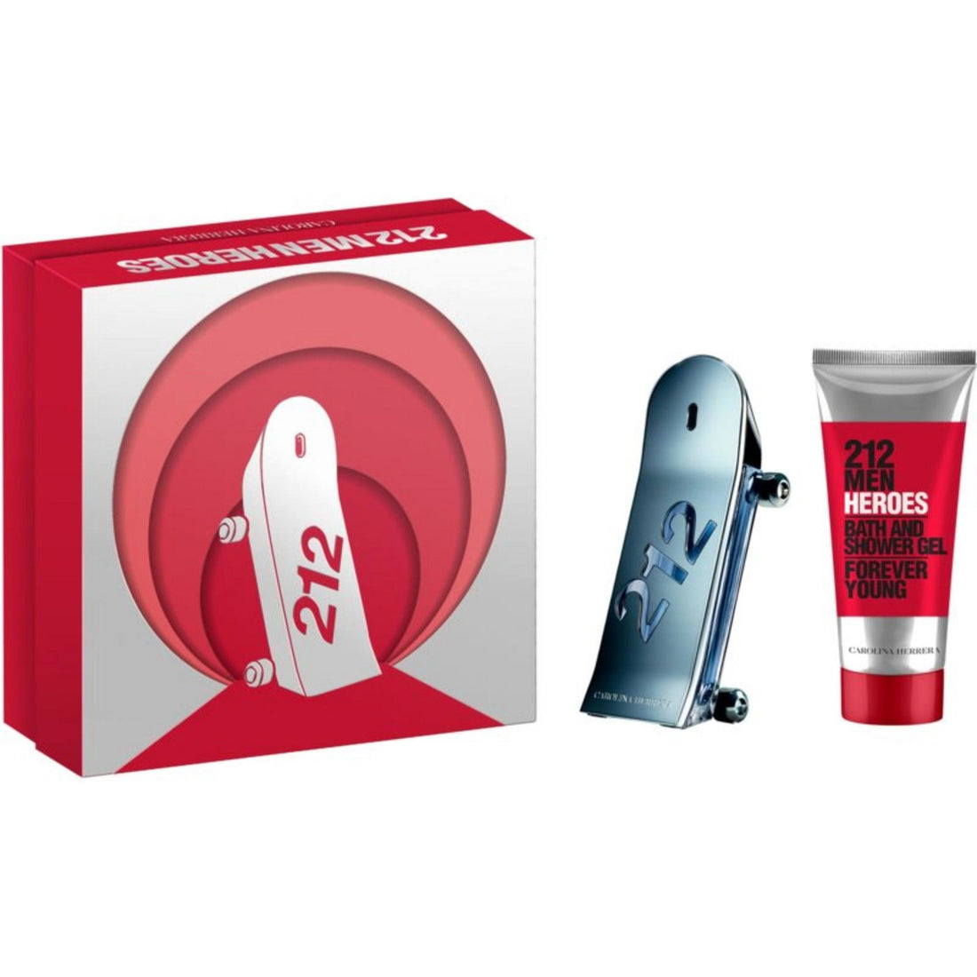 Sett Carolina Herrera: 212 Heroes Eau De Toilette for menn 90 ml + 212 Heroes dusjgelé 100 ml 