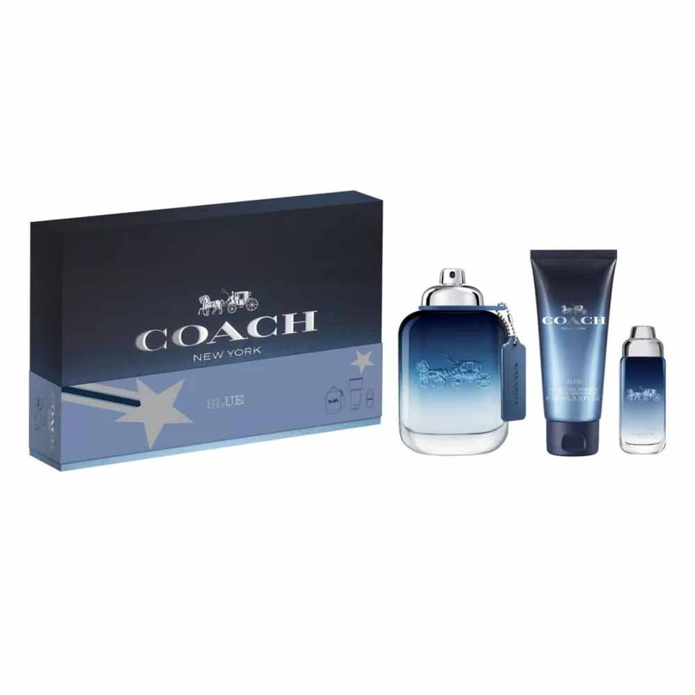 Set Coach: Blue Eau De Toilette voor heren 100 ml + Blue Eau De Toilette voor heren 15 ml + Blue Shower Gel Baard en Haar 100 ml 