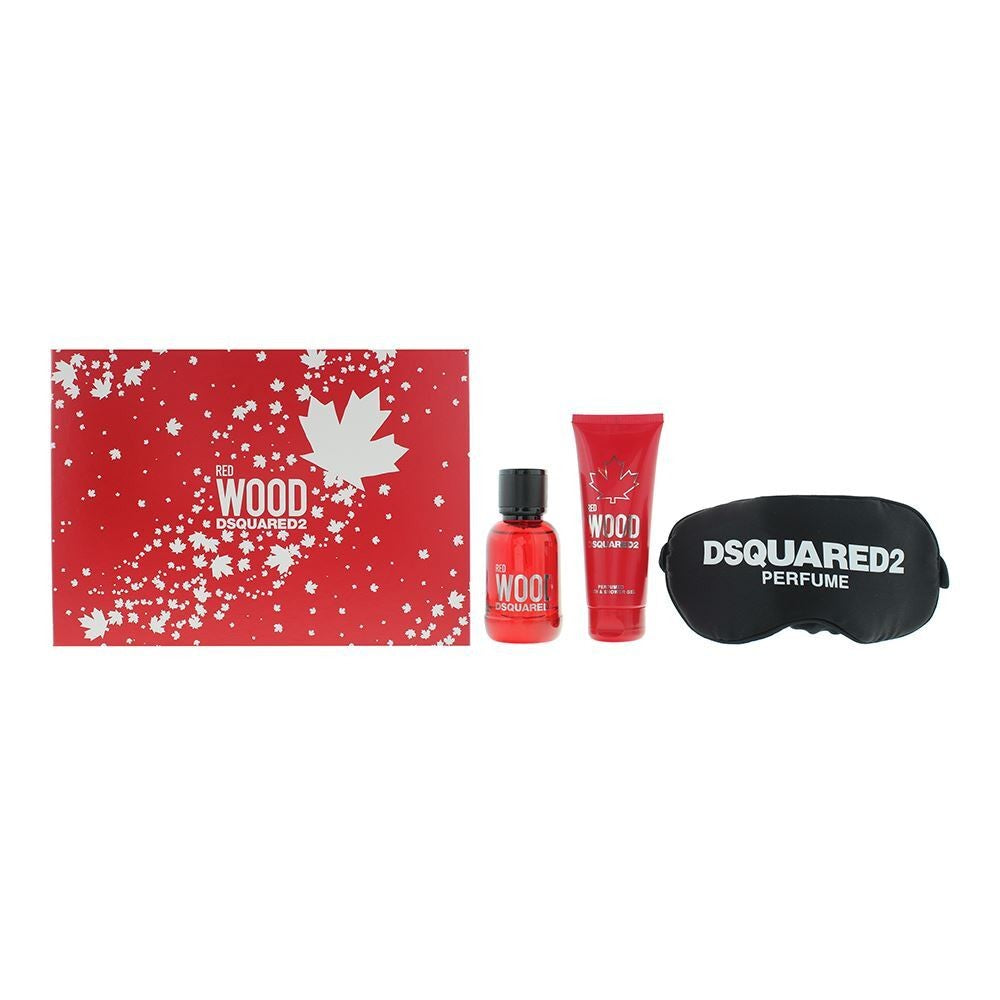 Zestaw Dsquared 2: Red Wood Eau De Toilette dla kobiet 50 ml + Red Wood Gel &amp; Shampoo 2 in 1 50 ml + Dsquared maschera noc Black Universal 