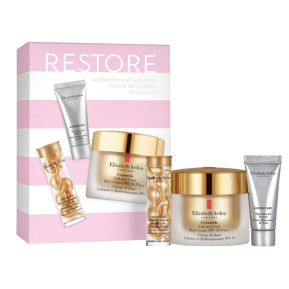 Zestaw Elizabeth Arden: Superstart Restorative 5 ml + Ceramide krem SPF 30 50 ml + Advanced Ceramide Restores serum w kapsułkach 7 sztuk 