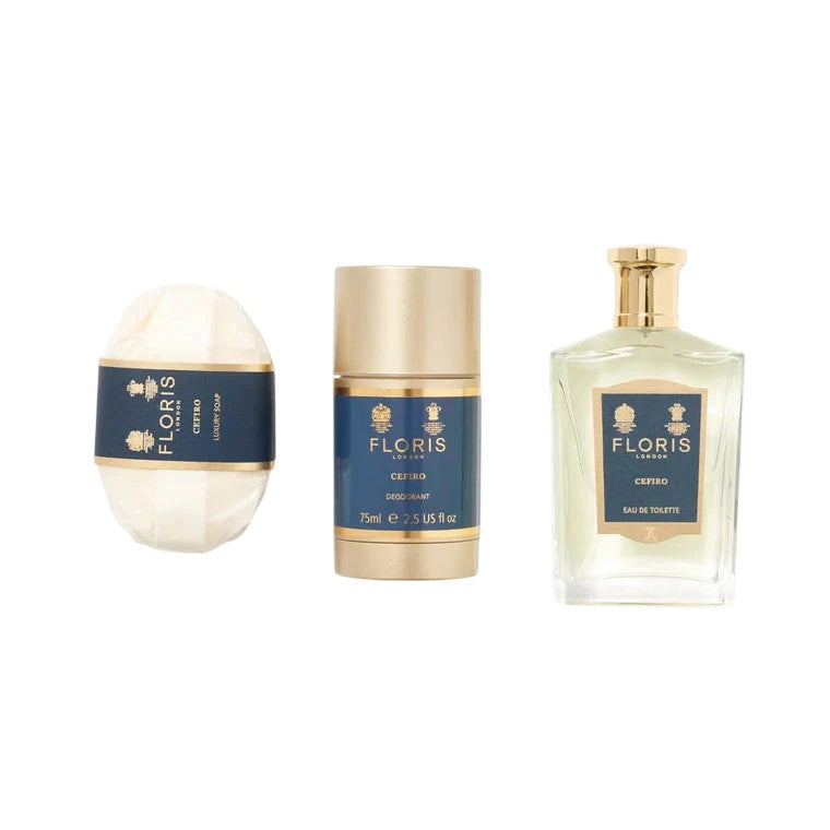 Cofre Floris Of London: Cefiro Eau De Toilette Unisex 100 ml + Cefiro Pastilla de Jabón Perfumada 100 g + Cefiro Desodorante en Stick Antitranspirante Unisex 75 g 