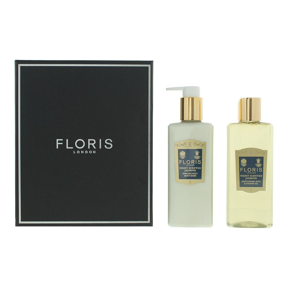Set Floris Of London: 夜の香りのジャスミン入り栄養ボディローション 250 ml + 夜の香りのジャスミン入り洗浄シャワージェル、すべての肌タイプ 250 ml 