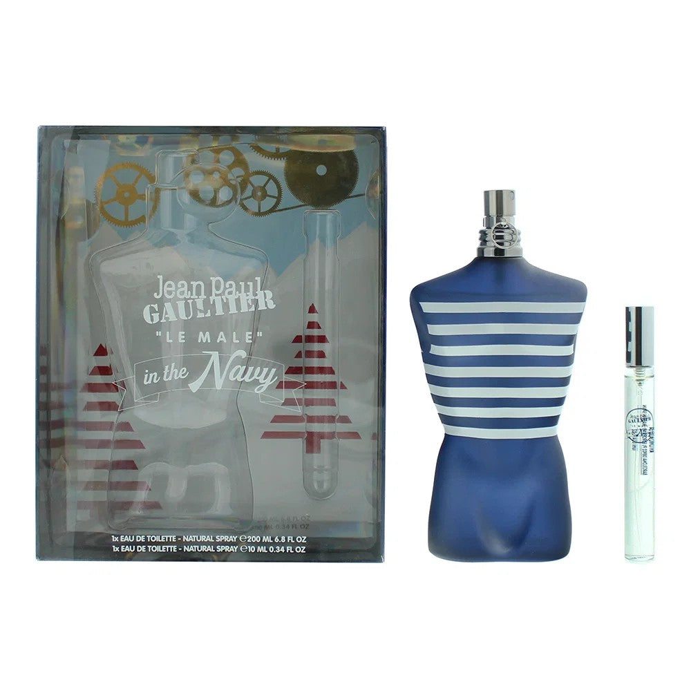 מארז Jean Paul Gaultier: Le Male In The Navy Eau De Toilette לגבר 125 ml + Le Male In The Navy Eau De Toilette לגבר 10 ml 