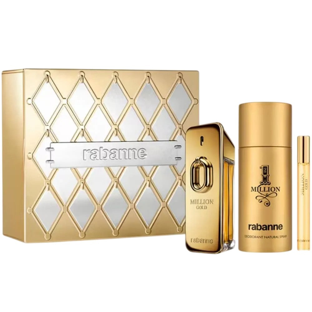 Paco rabanne Set Paco Rabanne: Million Gold Eau De Parfum för män 100 ml + Million Gold Eau De Parfum för män 10 ml + 1 Million Antiperspirant Deodorant Spray för män 150 ml 