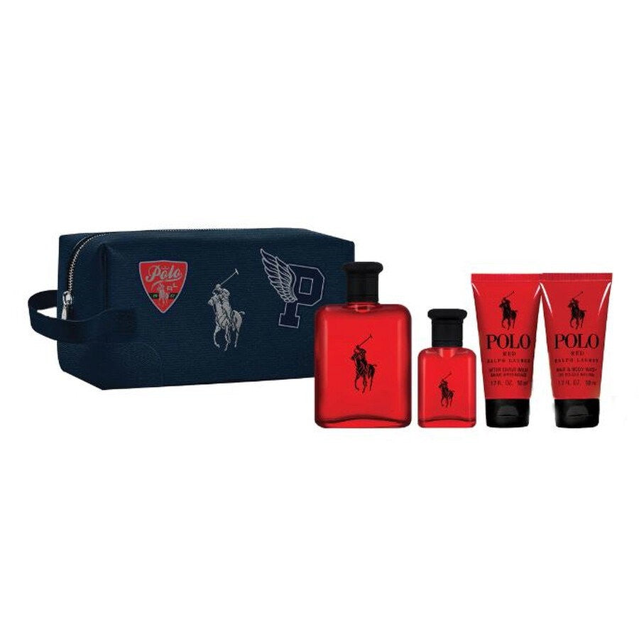 Ralph lauren Set Ralph Lauren: Polo Red Eau De Toilette för män 125 ml + Polo Red Eau De Toilette för män 40 ml + Polo Red återfuktande aftershavebalsam 50 ml + Polo Red duschgel och schampo 2 i 1 50 ml 