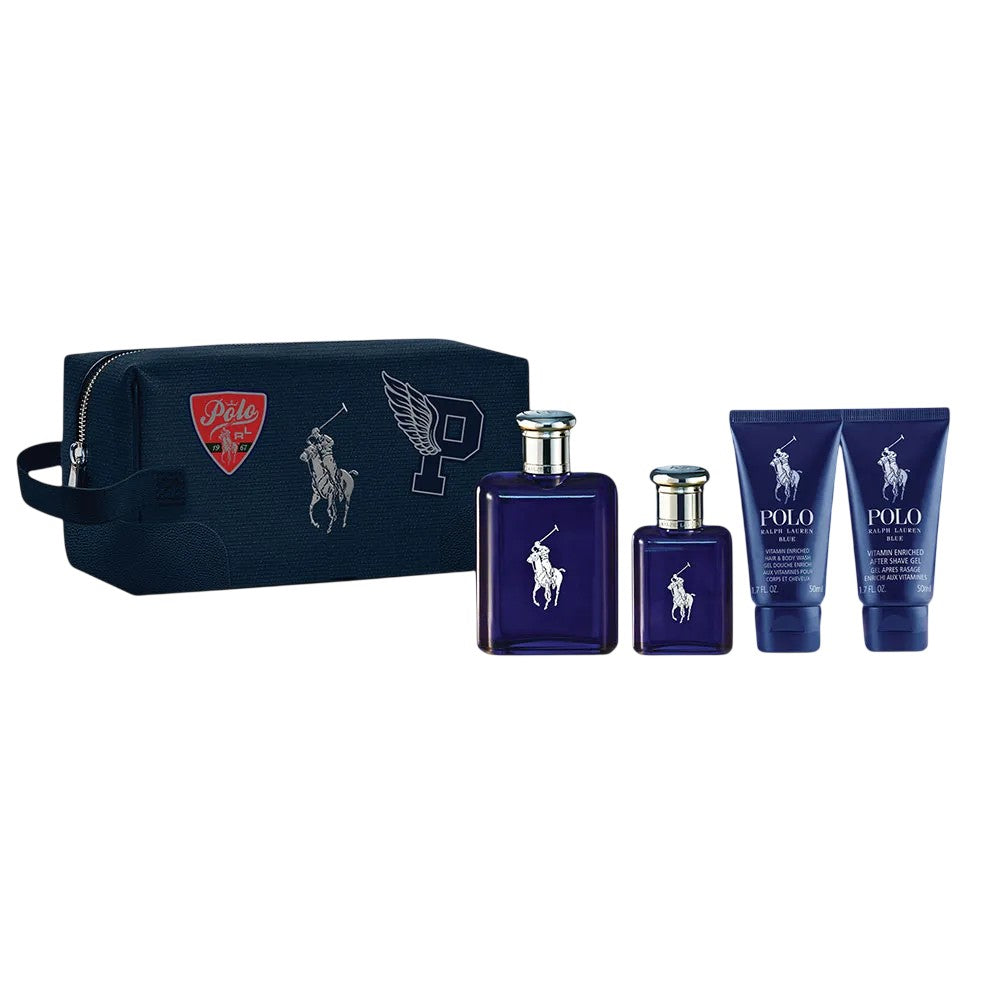 Ralph lauren Set Ralph Lauren: Polo Blue Eau De Toilette för män 125 ml + Polo Blue Eau De Toilette för män 40 ml + Polo Blue Shower Gel &amp; Shampoo 2 i 1 50 ml + Polo Blue Moisturizing After-Shave Balm 50 ml 