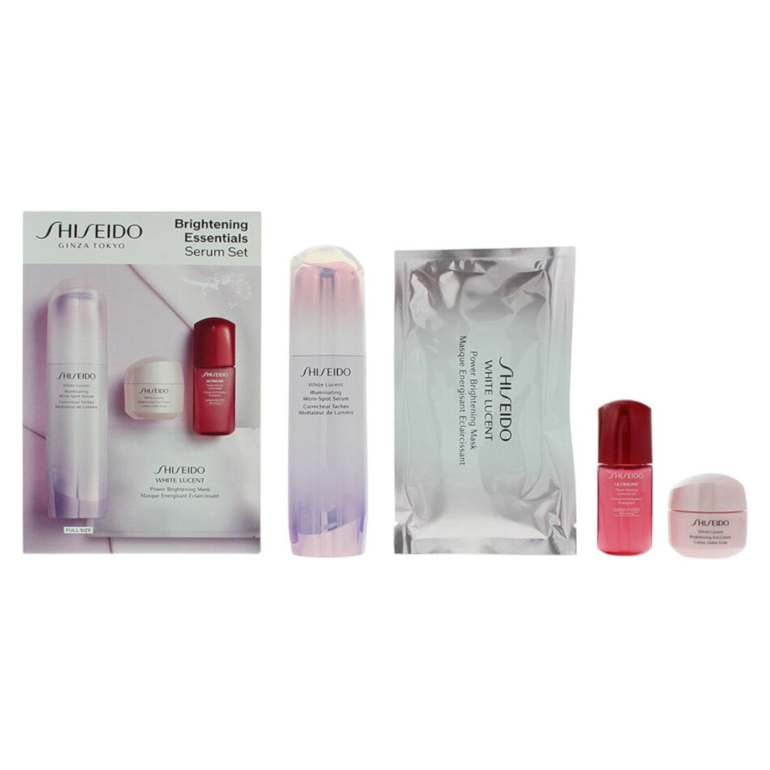 Sæt Shiseido: Brightening Essentials Pigment-Correcting 50 ml + Brightening Essentials Hydrating 10 ml + Brightening Essentials Hydrating Gel 15 ml + Brightening Essentials Hydrating maschera 