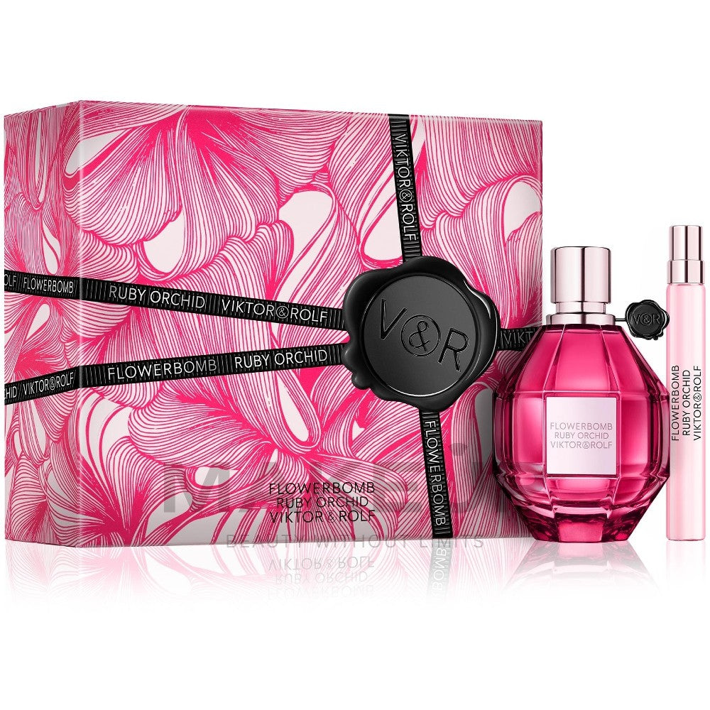 ויקטור אנד רולף Flowerbomb רובי סחלב סט מתנה EDP 100 מ"ל ומיניאטורי EDP 10 מ"ל