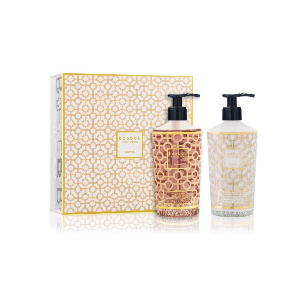 Baobab Collection Body Wellness kvinde gaveæske hånd- og kropsmælk 350 ml + flydende håndsæbe 350 ml