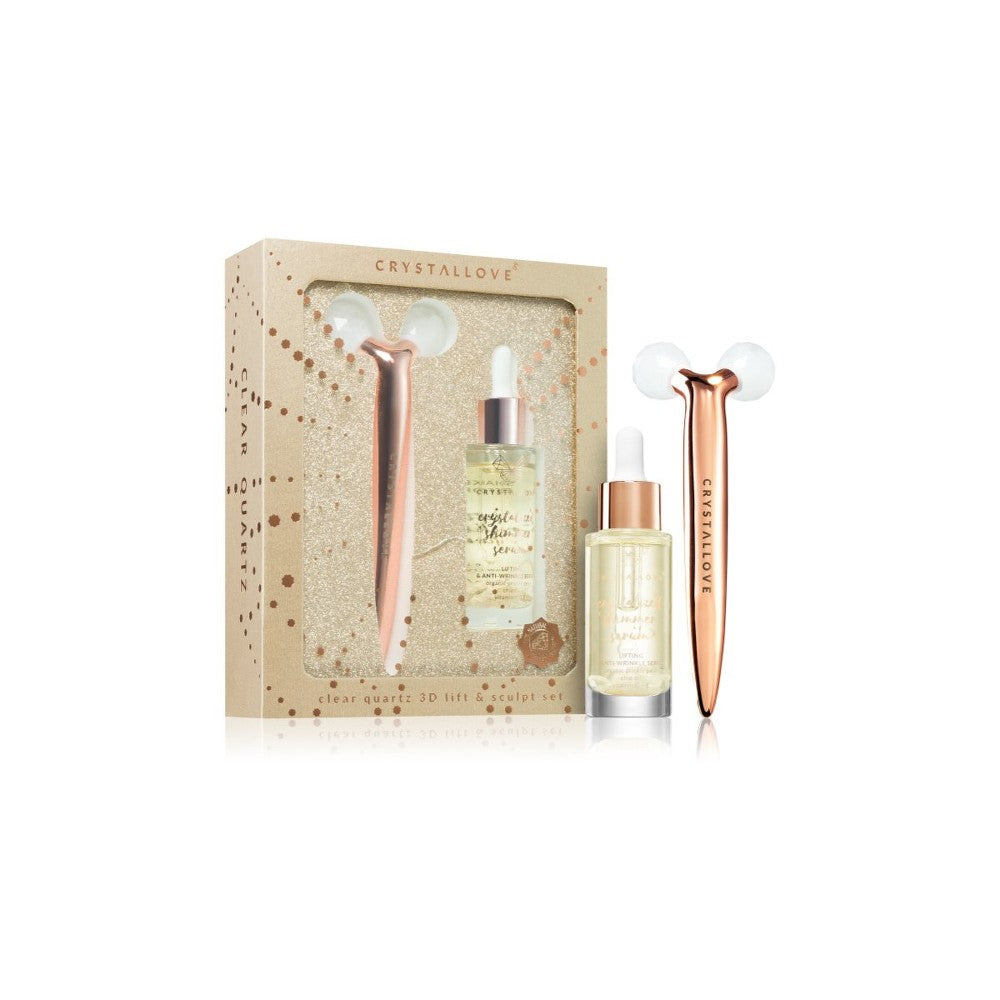 Crystallove Golden Clear Quartz 3D Lift &amp; Sculpt Set (för hudföryngring) 1 st