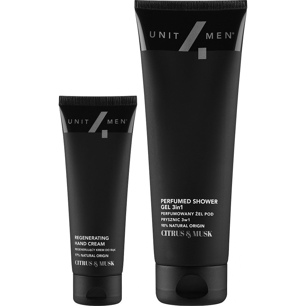 Unit4Men Citrus &amp; Musk Shampoo Balsamo e Gel Doccia 3 in 1 200 ml — Gift Set