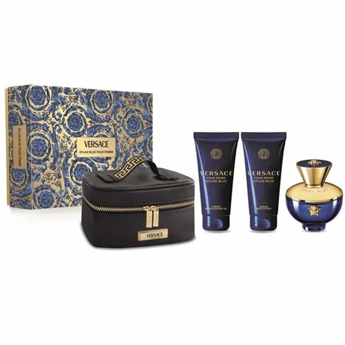 Versace Dylan Blue Donna Dárková sada EDP 100 ml, tělové mléko 100 ml, sprchový gel 100 ml a kosmetická taštička