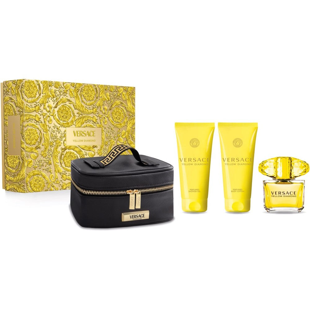 Versace Yellow Diamond Dárková sada EDT 90 ml, tělové mléko 100 ml, sprchový gel 100 ml a kosmetická taštička