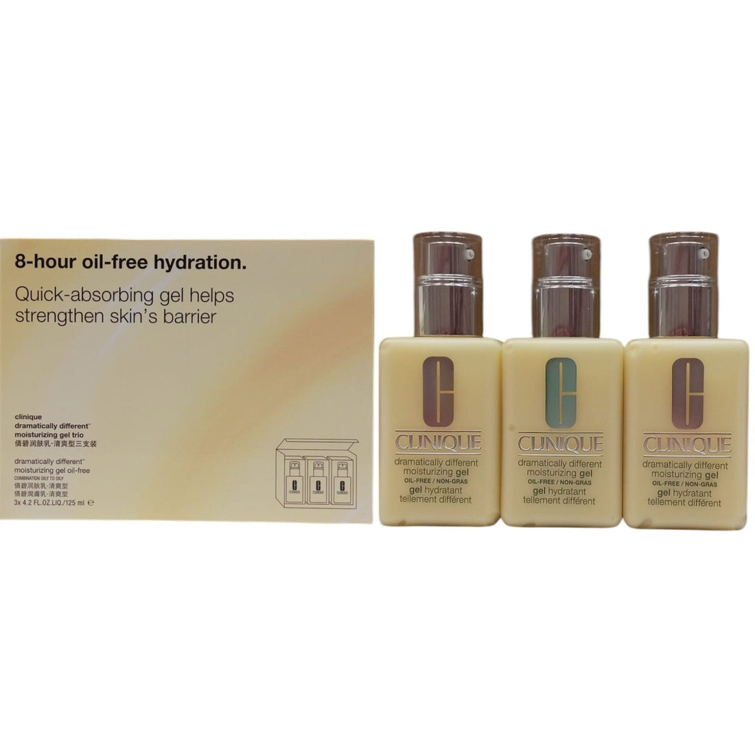 Trio sæt Clinique Dramatisk anderledes dag &amp; nat fugtgivende gel til ansigtspleje Parabenfri 3 stykker 125 ml