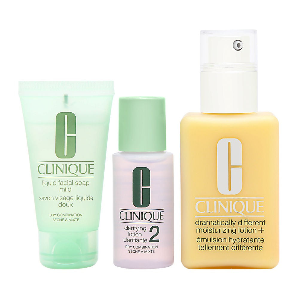 Fantastisk Skin Start Here 3 Step Set Clinique: Dramatisk anderledes lotion + parfumefri fugtgivende lotion dag og nat til ansigtet 125 ml + ansigtsrensesæbe 30 ml + 2 ansigtsrensende lotioner 30 ml