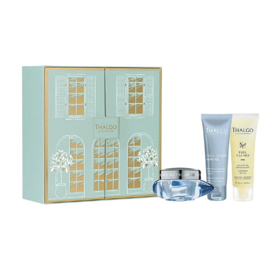 선물상자 세트 Thalgo: 에베일 Ã la Mer 페이스용 클렌징 젤 50ml + 콜드크림 페이스용 마린 수딩 크림 50ml + 콜드크림 마린 SOS Maschera 진정 페이스 크림 50ml