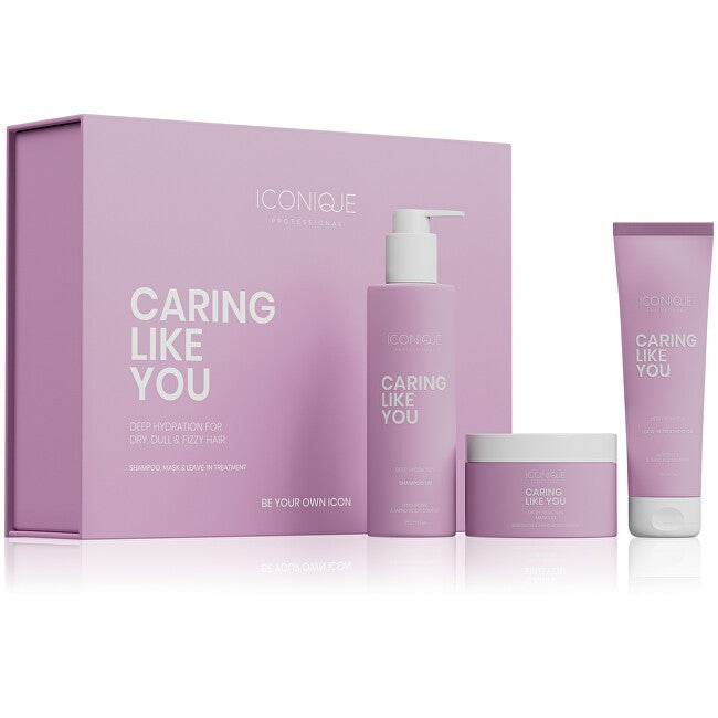 ICONIQUE Professional CARE LIKE YOU Fugtgivende sæt: Shampoo 250 ml, leave-in-behandling 150 ml, Maschera 200 ml