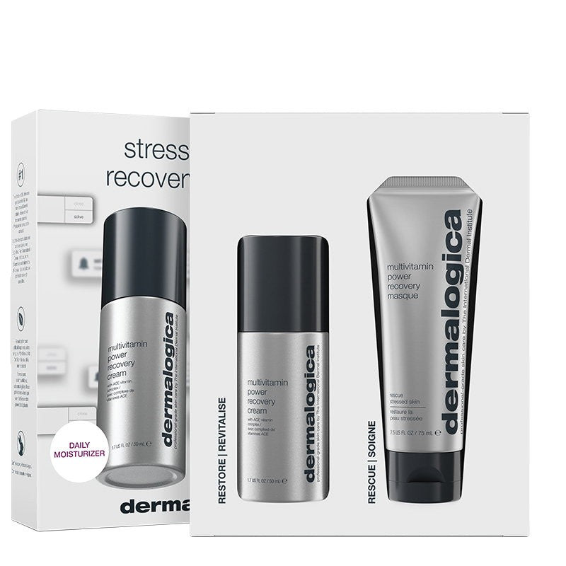 סט מערכת לשחזור עור מתח Dermalogica: מולטי ויטמין Power Recovery Cream Face 50 מ"ל + Maschera Recovery Power מולטי ויטמין אנטי סטרס קרם פנים 75 מ"ל