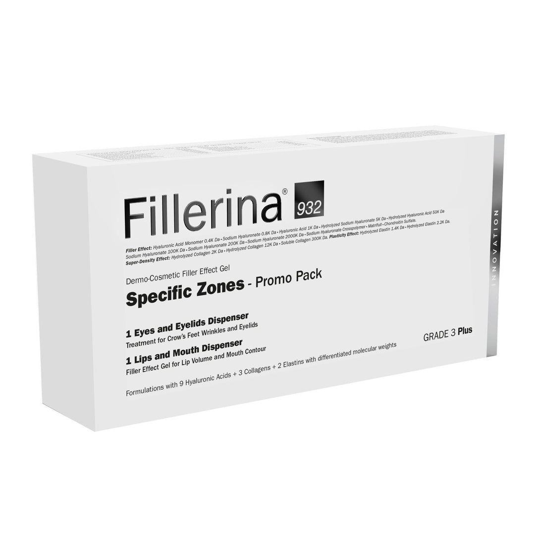 Uppsättning Labo: Fillerina 932 Specifika områden Grade 3 Plus Local Treatment Cream Volumizing Hyaluronic Acid Lips 7 ml + Fillerina 932 Specifika områden Grade 3 Plus Anti-Wrinkle Local Treatment Cream Dag &amp; Natt Ögon &amp; Ögonlock 15 ml