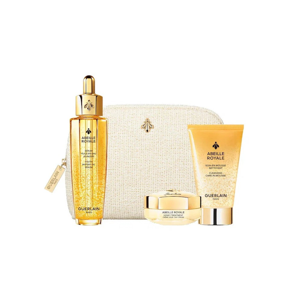 Guerlain Programme Anti-Âge Abeille Royale Youth Aqueux Youth Sérum huileux aqueux 50 ml + Crème de jour au miel 15 ml + Mousse nettoyante 40 ml + Trousse de maquillage