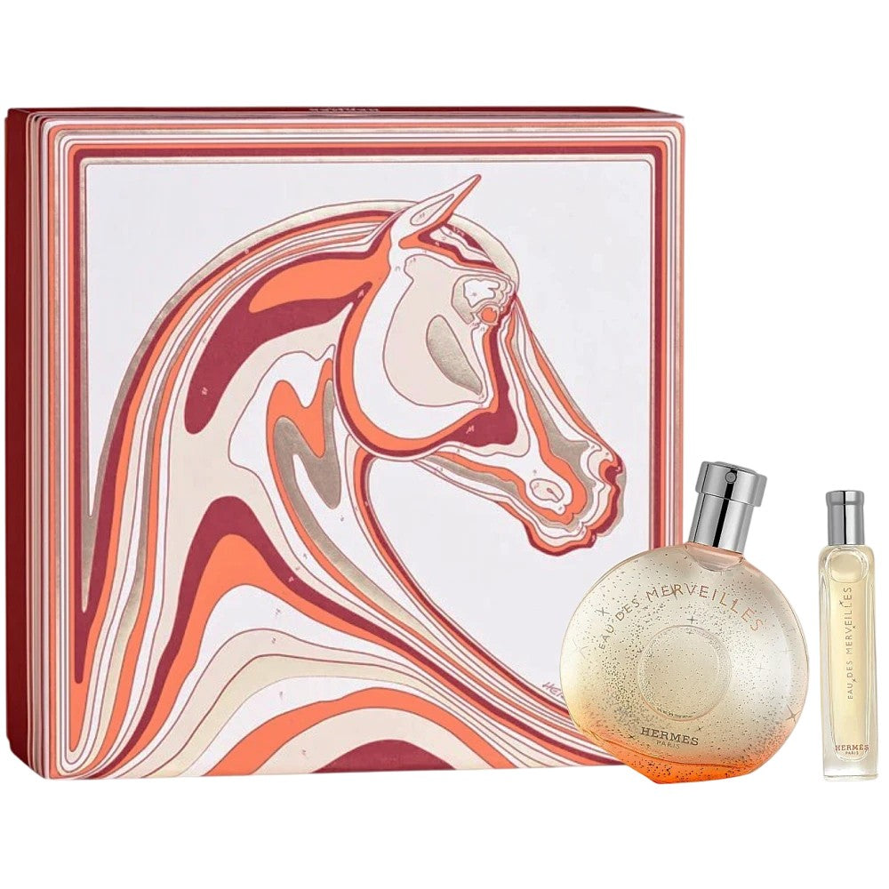 HERMÈS Eau des Merveilles סט קופסת מתנה לנשים או דה טואלט 50 מ"ל + או דה טואלט 15 מ"ל