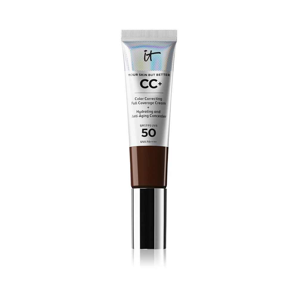 IT Cosmetics Base de maquillaje CC+ de cobertura total FPS 50+ para mujer, tono neutro oscuro, 32 ml