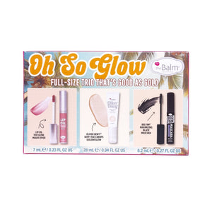 theBalm Holiday Trio Box Set dárková kazeta pro dokonalý vzhled Olej na rty 7 ml + tekutý rozjasňovač 28 ml + řasenka 8,2 ml