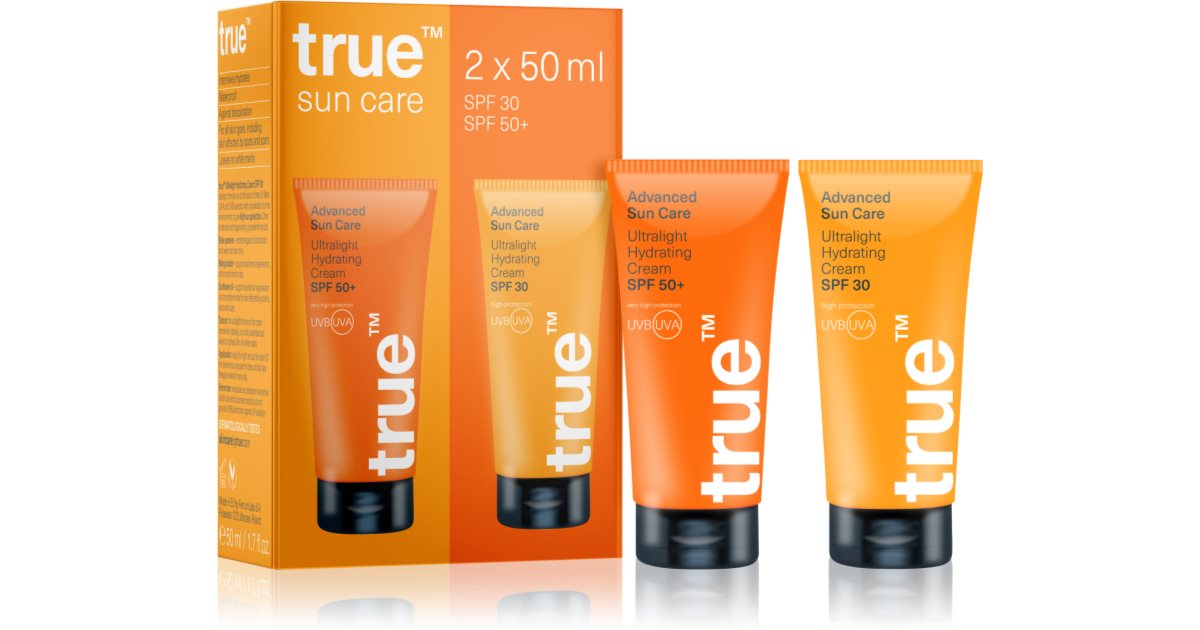 true men skin care Set de dos protectores solares Estuche regalo Crema hidratante protectora SPF 30 50 ml + Crema hidratante para ojos SPF 50+ 50 ml