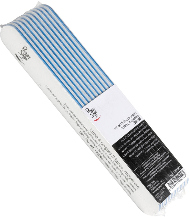 Set di lime bifacciali per unghie, 180/180, bianche Peggy Sage 2-Way Medium Washable Nail Files 30 pz.