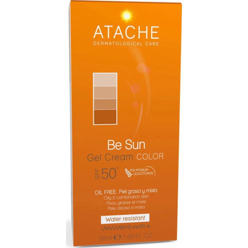 Gel solare antietà per pelli grasse e miste Atache Be Sun Gel Cream Color SPF50+ 50 ml