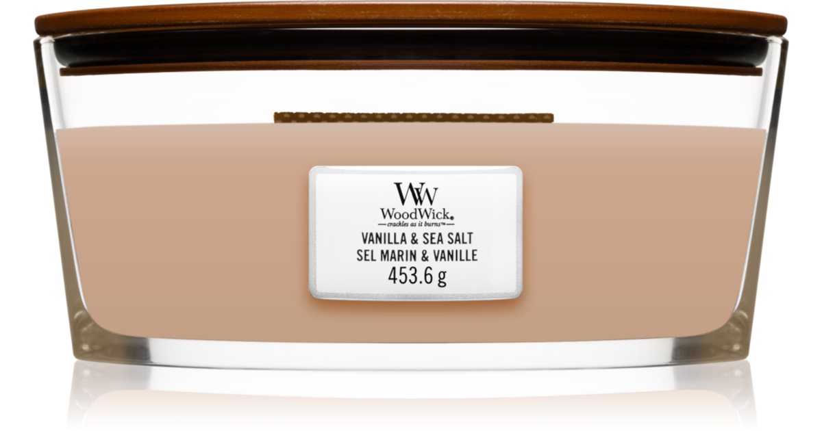 Woodwick Vela perfumada com baunilha e sal marinho com pavio de madeira (Hearthwick) com pavio de madeira (Hearthwick) 16oz