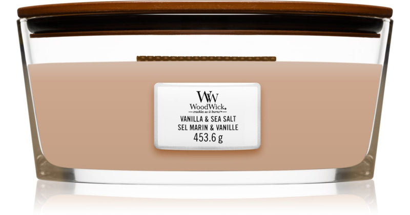 Woodwick Vela perfumada com baunilha e sal marinho com pavio de madeira (Hearthwick) com pavio de madeira (Hearthwick) 16oz