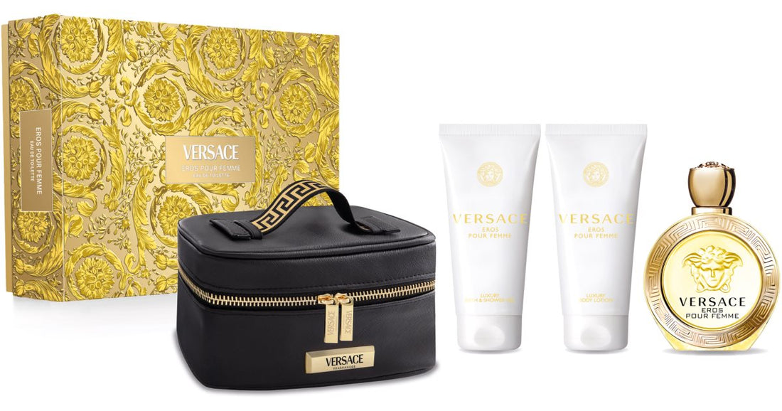 Versace Cutie cadou Eros pentru femei Edt 100 ml + gel de baie si dus 100 ml + lapte de corp 100 ml + punga de machiaj 1 buc