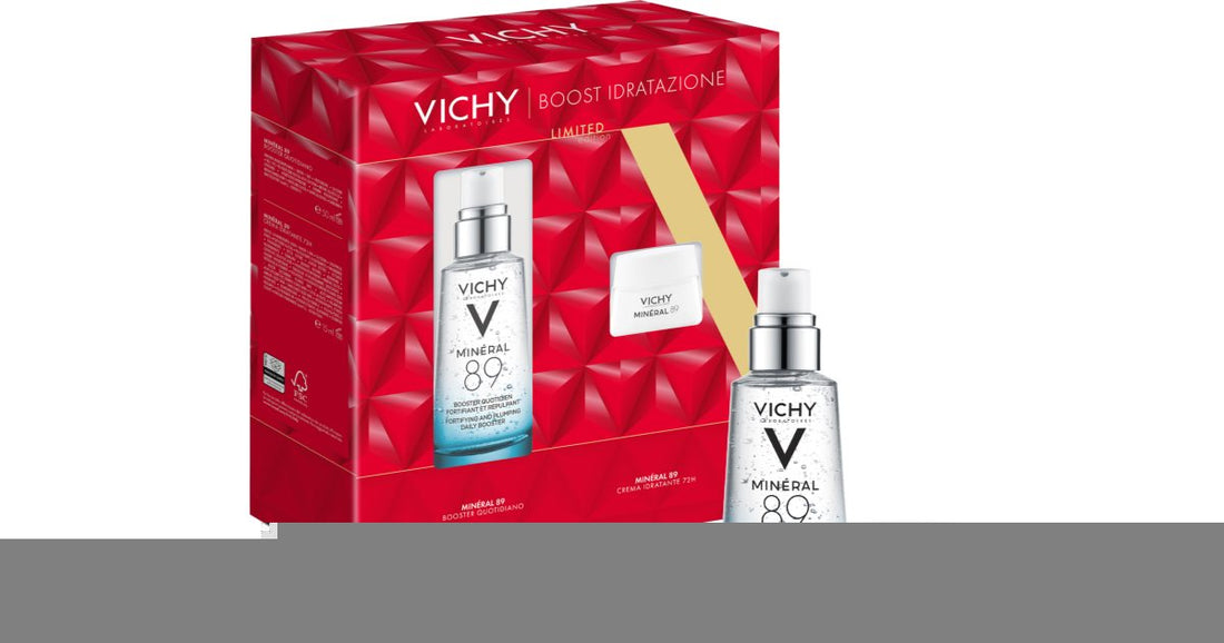 Vichy مجموعة هدايا عيد الميلاد مينيرال 89 لترطيب البشرة بشكل مكثف وكريم خفيف 15 مل + معزز لتقوية البشرة وترطيبها بحمض الهيالورونيك 50 مل