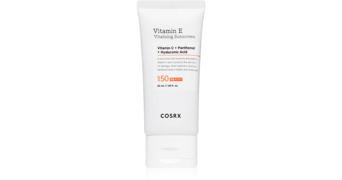 Cosrx Vitamin E Vitalizing Sunscreen crema abbronzante viso contro i segni di invecchiamento SPF 50+ 50 ml