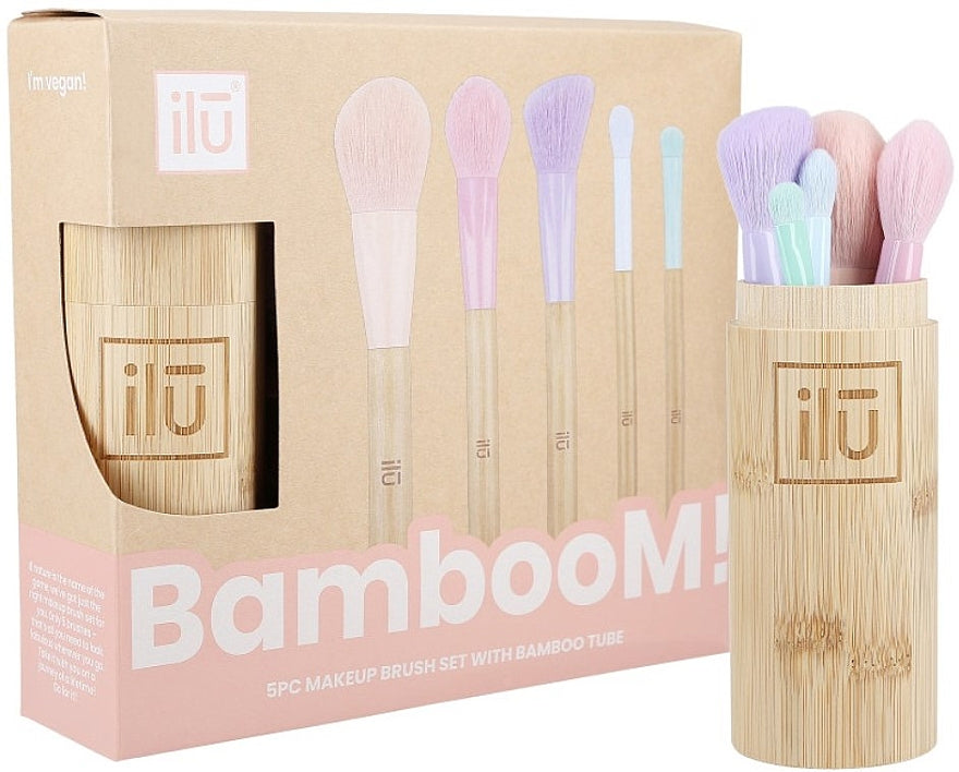 Set pennelli trucco, 5 pz Ilu Brush + Bamboo Tube Set