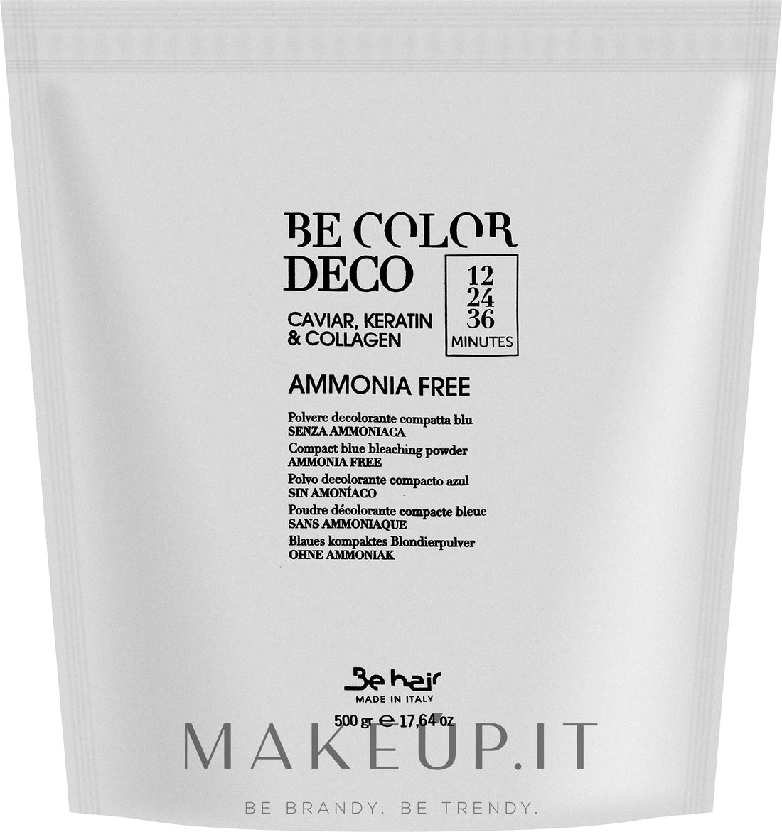 Polvere decolorante compatta blu, senza ammoniaca Be Color Deco Ammonia Free Brightener 12, 24, 36 Minutes 500 g