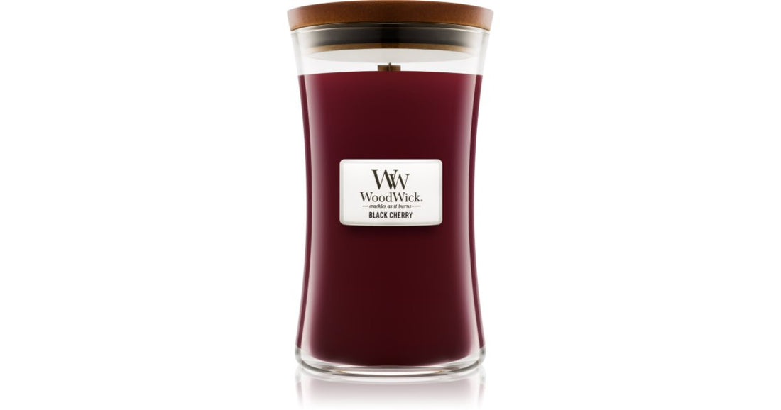 Woodwick Black Cherry candela profumata con stoppino in legno 609.5 g