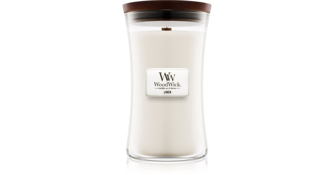 Woodwick Linen candela profumata con stoppino in legno 609.5 g