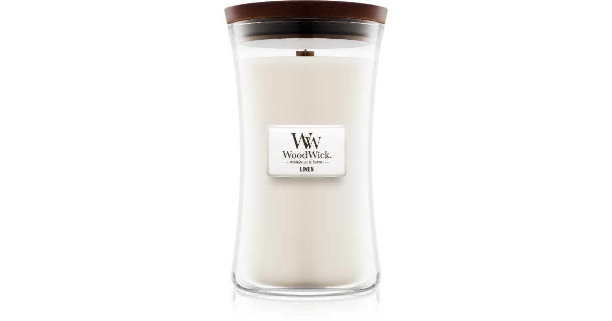 Woodwick Linen candela profumata con stoppino in legno 609.5 g