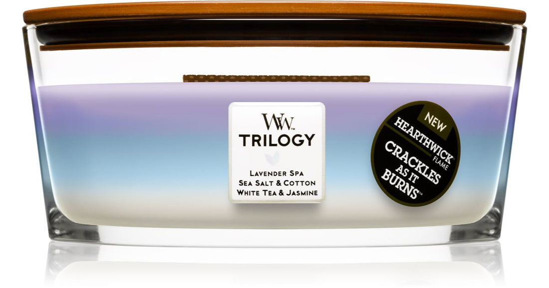 Woodwick Trilogy Ароматическая свеча Calming Retreat с деревянным фитилем (hearthwick) 453,6 г