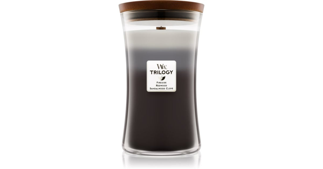 Woodwick Trilogy Warm Woods tuoksukynttilä puisella sydämellä 609,5 g