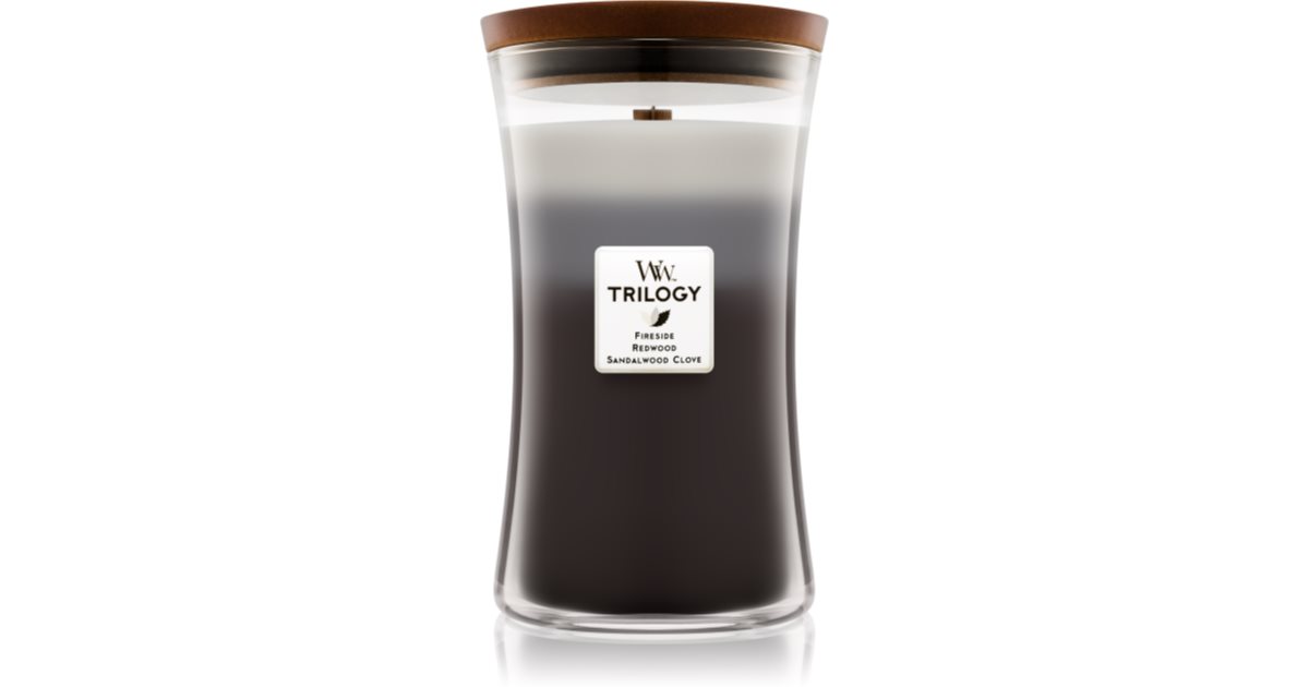 Woodwick Trilogy Lumanare parfumata Warm Woods cu fitil din lemn 609,5 g