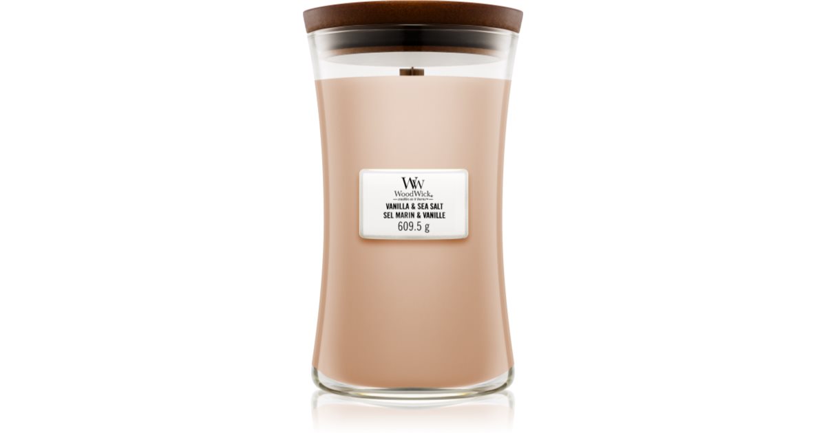 Woodwick Vonná svíčka Vanilla &amp; Sea Salt s dřevěným knotem 609,5 g