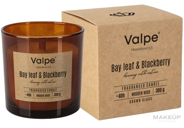 Candela profumata con stoppino in legno, in un bicchiere rotondo Foglia di alloro con more Bispol Valpe Fragrances Candle Bay Leaf And Blackberry 300 g