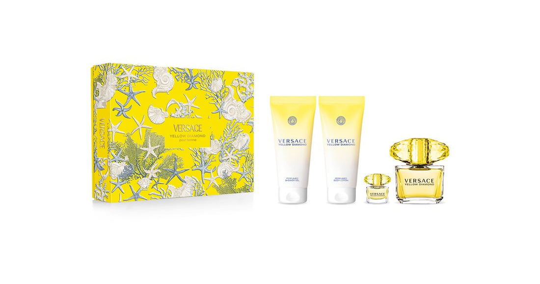 Versace Dámská dárková sada Yellow Diamond toaletní voda 90 ml + vonné tělové mléko 100 ml + vonný sprchový gel 100 ml + toaletní voda 5 ml