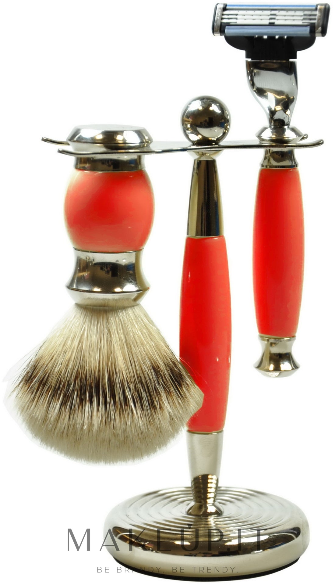 Set da barba Golddachs Finest Badger, Mach3 Polymer Red Chrome (sh/brush + razor + stand)