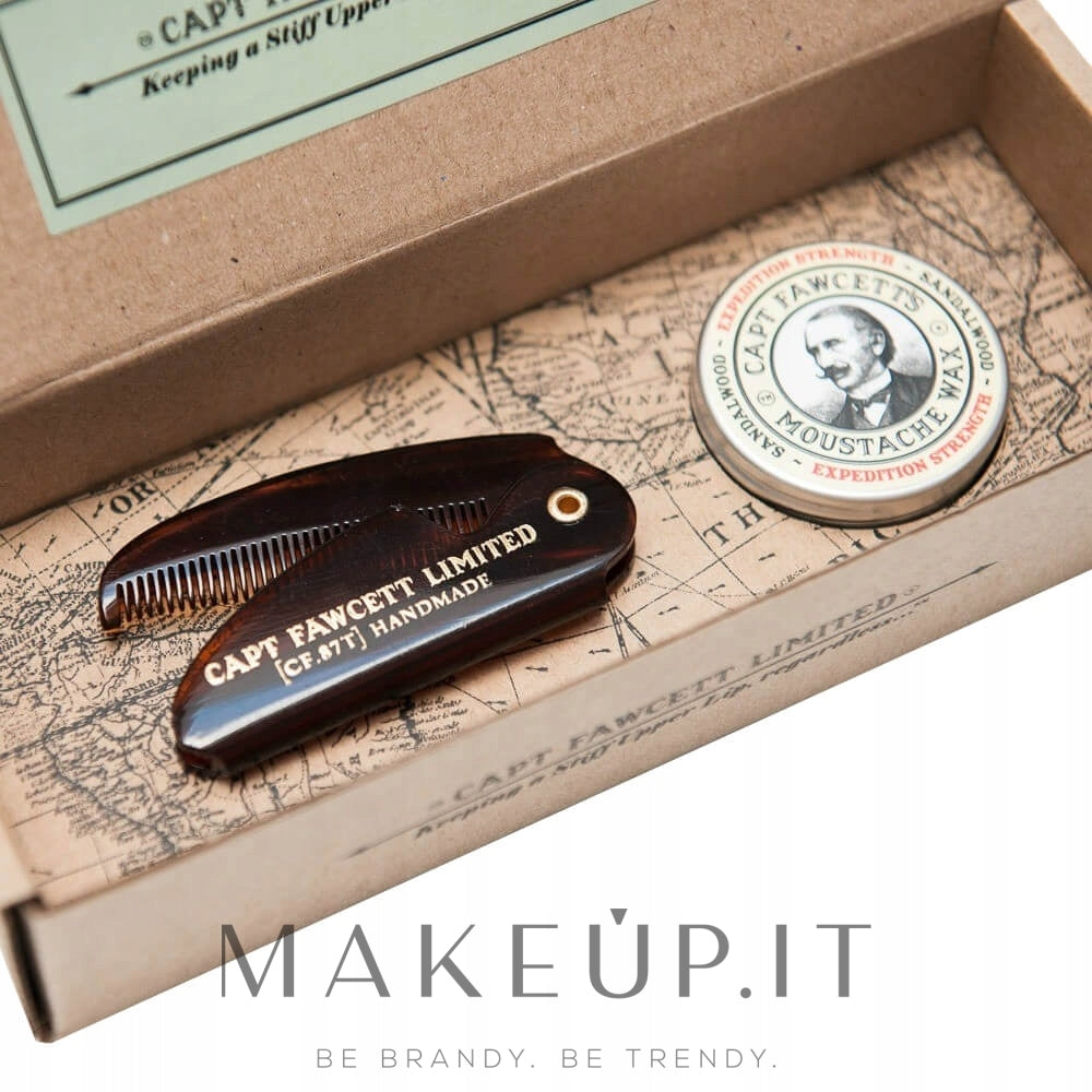 Set Captain Fawcett Moustache Wax Sandalwood &amp; Folding Pocket Moustache Comb (CF.87T) (wax/15ml + comb/1pcs)