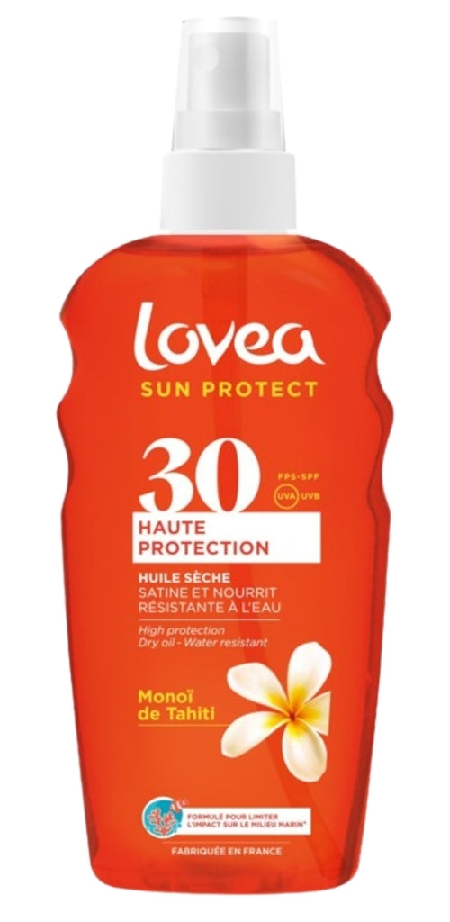 Olio secco abbronzante con olio di monoi tahitiano Lovea Sun Protect High Protection Dry Oil SPF 30 150 ml
